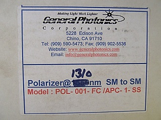 1310nm In-Line Polarizer, General Photonics model: POL-001-FC/APC-1-SS