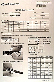 1x2 (miniature opto-mechanical) switch. For 1.3um. JDS Model: MOMS419005501-001, P/N:21078651