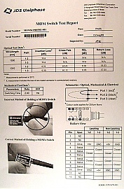 1x2 (miniature opto-mechanical) switch. For 1.3um. JDS Model: MOMS419005501-001, P/N:21078651