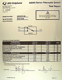 1x2 JDSU MEMS Switch. For both 1.3 and 1.55um. JDS CAT:MEMS12+S2; P/N: 1019712-119