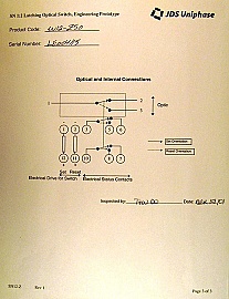 1x2 JDSU latching Switch with 3 FC/APC fiber connectors, 1.3/1.55um. JDS P/N: SN12-Z50. With RMA label on the product box