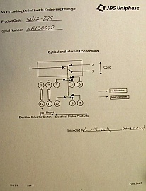 1x2 JDSU latching Switch with 3 LC/PC fiber connectors. For 1.3um and probably also for 1.55um. JDS P/N: SN12-Z74.
