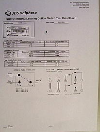 1x2 JDSU latching Switch without fiber connectors, 1290-1330nm and 1525-1575nm. JDS P/N: SN12+107DUNC.