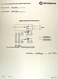 1x2 JDSU latching Switch without fiber connectors, for both 1.3 and 1.55um. JDS P/N: SN12-Z62