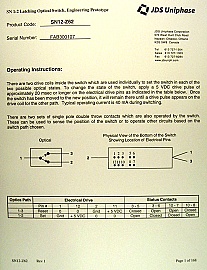 1x2 JDSU latching Switch without fiber connectors, for both 1.3 and 1.55um. JDS P/N: SN12-Z62