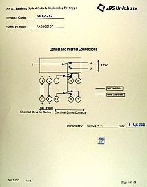 1x2 JDSU latching Switch without fiber connectors, for both 1.3 and 1.55um. JDS P/N: SN12-Z62