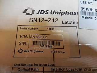 1x2 JDSU latching Switch without fiber connectors, for both 1.3 and 1.55um. JDS P/N: SN12-Z12