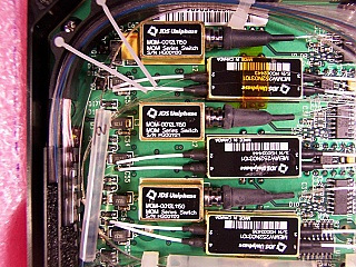 JDS optical switch Module(OSM) for both C-band and L-band. There are 10pc 1x2 MOM optical switches and 10pc 2x2 MEMS switches. JDS P/N: 21036568, model: SA-ZN50-FUJ1