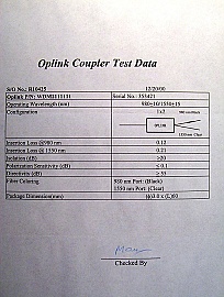 980/1550nm WDM combiner,  Oplink P/N: WDM2111111. Premium grade