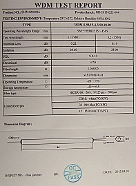 980/1550nm WDM coupler/combiner.    P/N: WDM-S-98/15-4-3-90-10-00. New released products, ordered from factory directly