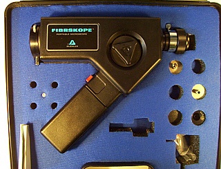 FIBRSSKOPE portable microscope, high resolution, with carrying case. With FC, ST, SMA, universal adapter. BUEHLER P/N: 0801-9505