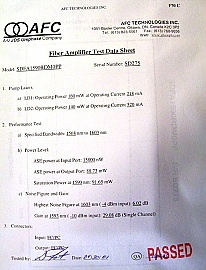 AFC EDFA module, L-band. P/N: SDFA1590RDM0PP.  Saturated power at 1590nm: 91.65mW
