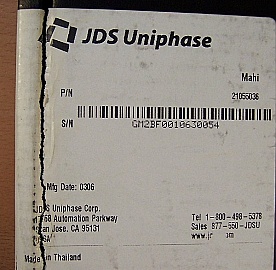 OA 400 C-band series mini EDFA module,  fixed gain, 16dBm saturated output. JDS model: OAA-16U04G2CB. P/N: 21055036. With test data