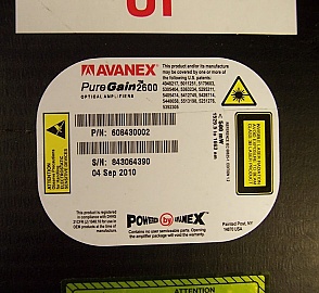 Puregain2600 variable-gain 17dBm C-band 1.55um gain-flat EDFA module. For Metropolitan networks. With two 974nm high power pump lasers. Oclaro/Avanex P/N:608430002. Tellabs P/N: 157.0085