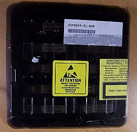 1.3um 1.06Gb/1.25Gb FP-laser SFP transceiver.  -6/-7 dBm typical, SMF/MMF.  Duplex LC/PC interface.  SUMITOMO P/N: SCP6844-GL-AWH