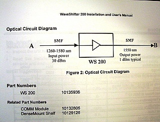 Waveshifter 200. Optical regenerator, 6-622Mb. 1.3/1.55um input, 1.55um 1dBm output.