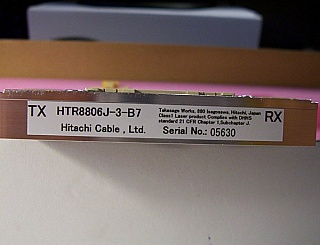 Up-to-12.5Gb APD/Preamp receiver. With MU fiber connector. Fujitsu model: FRM5N141GW.  Removed or to be removed from unused systems. of 1.55um 8-50GHz-channel tunable 10Gb 60km DWDM transponder (Hitachi model: HTR8806J-3-Bx).