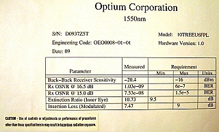 1550nm Optium 10Gb long-reach DWDM transponder. Model: 10TREEU6FPL.  New