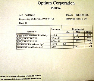 1550nm Optium 10Gb long-reach DWDM transponder. Model: 10TREEU6FPL.  New