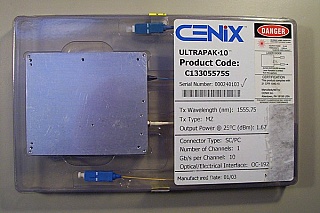 ULTRAPAK-10  10Gb 1.55um DWDM 80km transceiver. With MZ-modulator + DFB source,  and 10Gb APD receiver.  Cenix Model: C13306142S