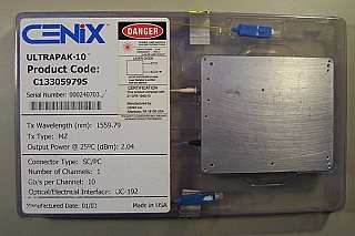 ULTRAPAK-10  10Gb 1.55um DWDM 80km transceiver. With MZ-modulator + DFB source,  and 10Gb APD receiver.  Cenix Model: C13306142S