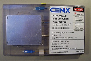 ULTRAPAK-10  10Gb 1.55um DWDM 80km transceiver. With MZ-modulator + DFB source,  and 10Gb APD receiver.  Cenix Model: C13306142S