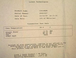 1.3um, Lucent FP laser transmitter 1241FAFE, OC-3