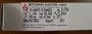 1552.12nm, 1555.75nm, or 1558.58nm 10mW DFB CW laser,  Mitsubishi Type No : FU-68PDF-510ANS66/75/82