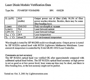 1554.13nm, 1555.75nm, or 1557.36nm 10mW DFB CW laser,  Mitsubishi Type No : FU-68PDF-V510MxxB