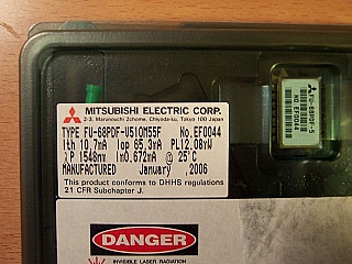 1555.75nm 10mW DFB CW laser,  Mitsubishi Type No : FU-68PDF-V510MxxF