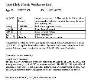15xxnm Alcatel laser,  norminal power  20mW.  FC/PC connector, Product code: A1905LMI - 3CN00410.  >40pc with various wavelengths
