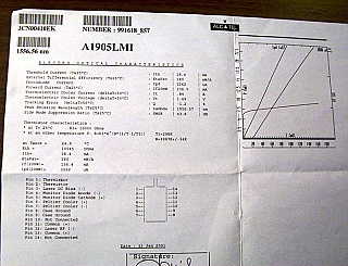 1556.57nm Alcatel laser,  norminal power  20mW.  Desoldered, short fiber, No  connector, Product code: A1905LMI - 3CN00410DRAA,  or 3CN00410EK