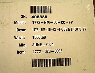 1550.60nm very high power (tested 63.1mW, spec 50mW) 14-pin butterfly DFB laser module.  Model: 1772-NM-50-CC-FP  (1772-020-0002).