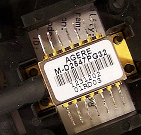 1551.5nm 14-pin butterfly DFB laser module, operating power 20mW. Fiber is only 34cm long without connector. Agere model: M-D2547PG32.