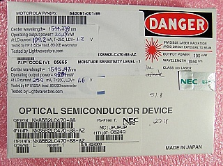 About-1545 nm isolated 14-pin butterfly laser, >40mW about-1545.3nm at 250mA, you may operate it at such high power for research. NEC P/N: NX8562LC470-88. With special type-1 pinout