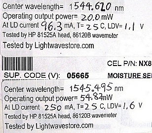 About-1545 nm isolated 14-pin butterfly laser, >40mW about-1545.3nm at 250mA, you may operate it at such high power for research. NEC P/N: NX8562LC470-88. With special type-1 pinout