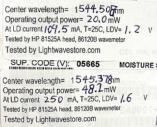About-1545 nm isolated 14-pin butterfly laser, >40mW about-1545.3nm at 250mA, you may operate it at such high power for research. NEC P/N: NX8562LC470-88. With special type-1 pinout