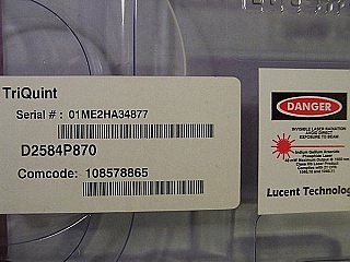 1603.17nm 14-pin butterfly DFB laser module, operating power is about 10mW. Lucent  P/N: D2584P870.