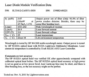 1510nm(actual test data is 1509.0-1509.9nm) 14-pin butterfly DFB laser module, 10-mW peak, 5mW average.  SEI  P/N: SLT5412-CA/SY1-S850