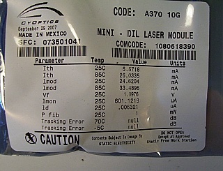 ~1.31um 1GHz 1mW analog laser module in mindil package. Cyoptics P/N: A370-10G. With FC/APC fiber connector