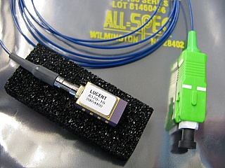 $17 each if buy 4pc. ~1.31um 1GHz 1mW analog laser module in mindil package. Lucent P/N: A370-10B.  (Product is mistakenly labeled as A370-10F/G/A).With SC/APC fiber connector