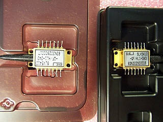 1343.5-1343.8nm 12dBm (15.85mW) DFB analog laser module. 14-pin butterfly. Sumitomo P/N: SLV5410-QF/HL1-343. With SC/APC fiber connector. Used.