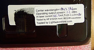 1343.5-1343.8nm 12dBm (15.85mW) DFB analog laser module. 14-pin butterfly. Sumitomo P/N: SLV5410-QF/HL1-343. With SC/APC fiber connector. Used.