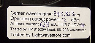 1343.5-1343.8nm 12dBm (15.85mW) DFB analog laser module. 14-pin butterfly. Sumitomo P/N: SLV5410-QF/HL1-343. With SC/APC fiber connector. Used.