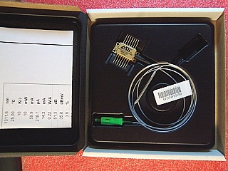 1310nm 10mW DFB analog laser module. 14-pin butterfly. AOI P/N: DFB-1310-BF-10-A4-SA-509. With SC/APC fiber connector.