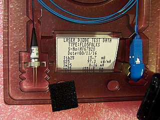 1.55um 2mW DFB laser 4-pin module.  Actual peak wavelength are 1550nm - 1552.2nm. With SC/PC connectors.  Fujitsu model: FLD5F8LKS