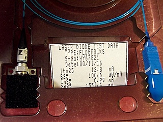 1.55um 2mW DFB laser 4-pin module.  Actual peak wavelength are 1550nm - 1552.2nm. With SC/PC connectors.  Fujitsu model: FLD5F8LKS