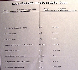 1539.77nm,  1547.72nm,  1555.75nm,  3mW-peak 2.5Gb/s  Laser Module.  NORTEL P/N: LC25W