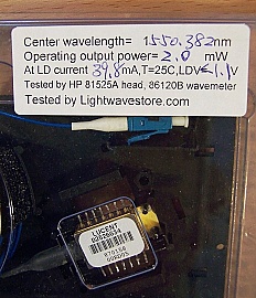 1549.32nm 2mW-peak isolated DFB Laser,  With LC/PC fiber connector. Lucent P/N: D2526G o D2526S