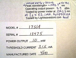 1531.90nm, 1538.19nm, 1530.33nm 10mW 14-pin butterfly laser for analog and DWDM. P/N: 1751A. For both forward and return paths. desoldered